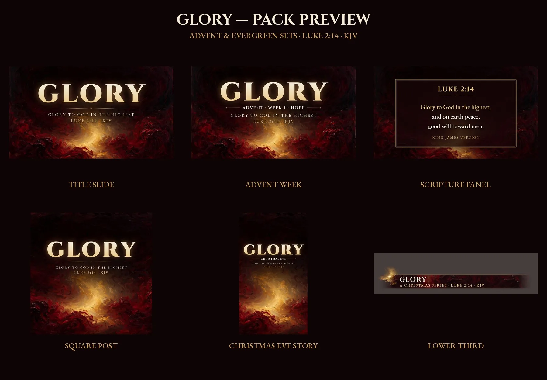 Overview of every piece in the Glory pack.