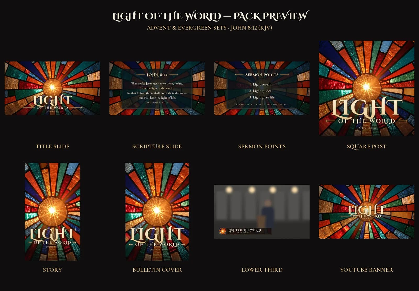 Overview of every piece in the Light of the World pack.