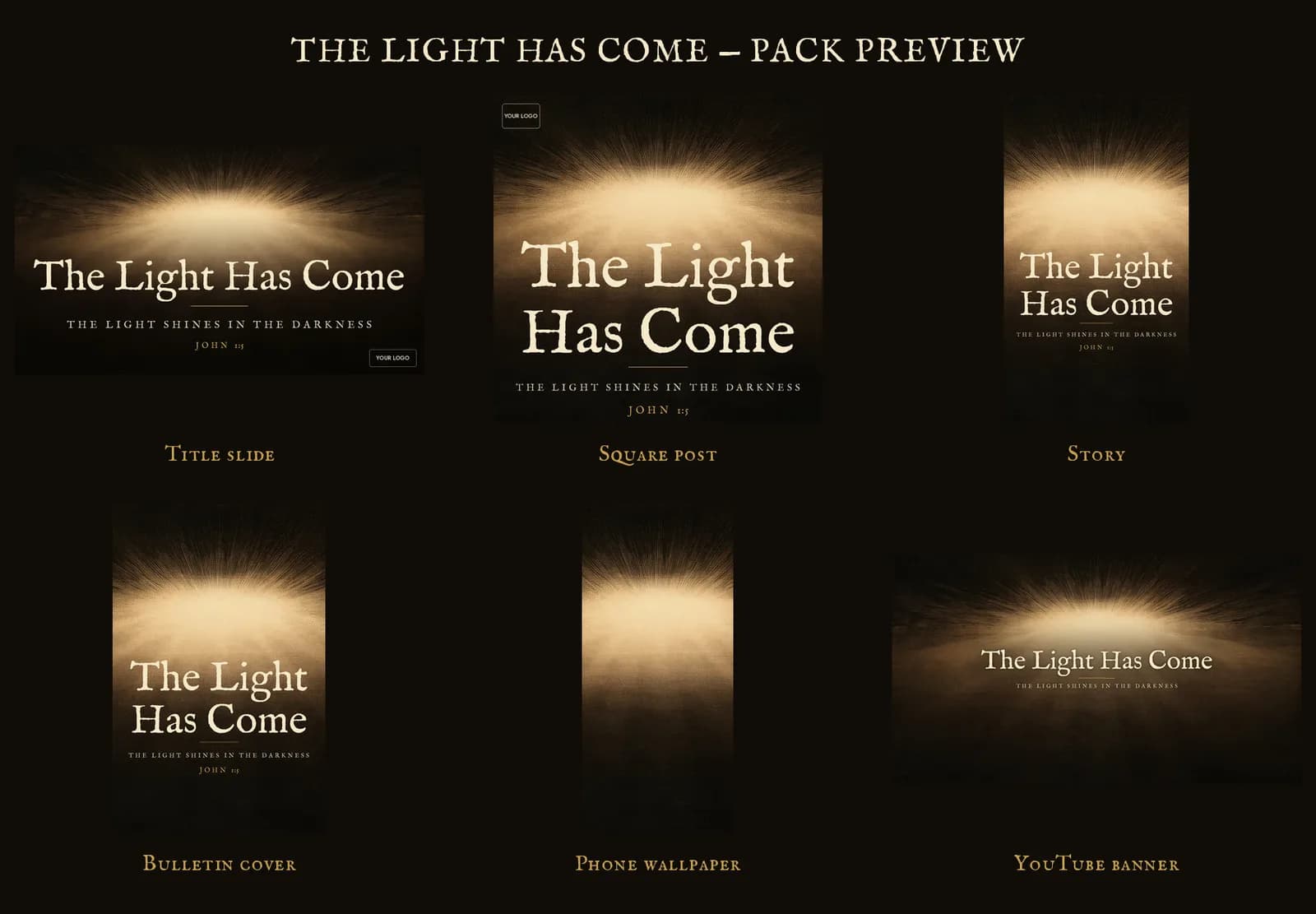 Overview of every piece in the The Light Has Come pack.